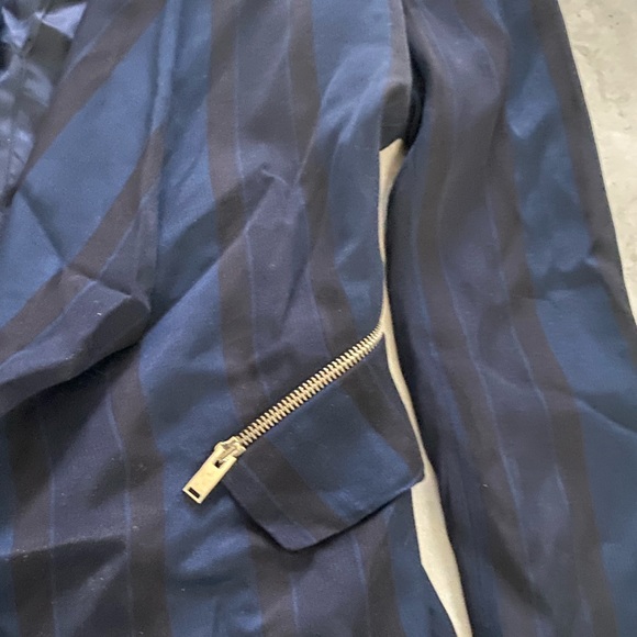 ZARA NAVY STRIPED WRAP WATERFALL DRAPED BLAZER JACKET COAT WITH ZIPPERS - Picture 8 of 9